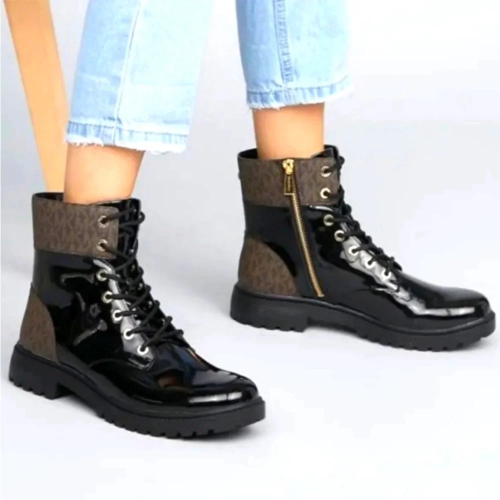 NEW‎ Michael Kors Alistair Lace-Up Boot Black Shiny Size 9